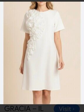 Gracia White Shift Dress with Floral Applique